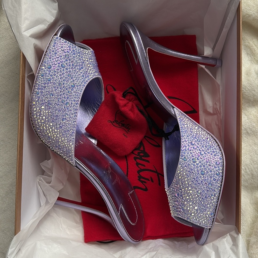 Christian Louboutin Lilac Crystal Embellished Peep-Toe Heels